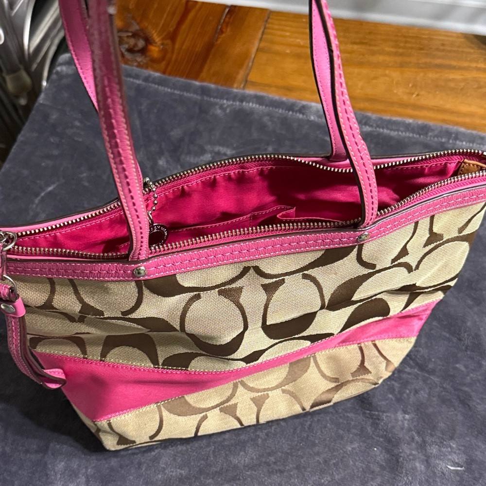 Coach Tan and Pink Signature Tote - Picture 2 of 3